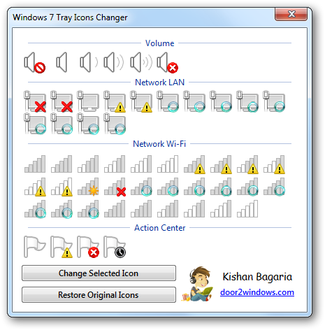 Windows 7 Tray Icons Changer: Change Default Volume, Network.